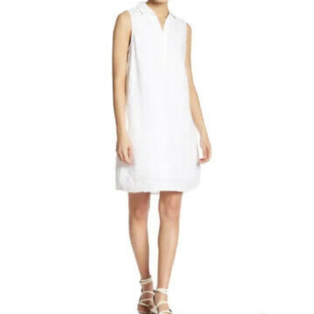 BeachLunchLounge Leandra White Split Neck Linen Dress Size XS